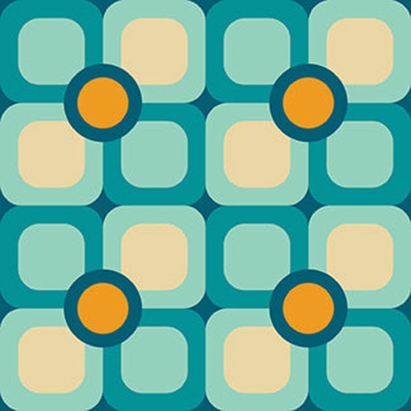 Retro Geos Quilt Fabric - Flower Blocks in Teal/Blue - 12024077