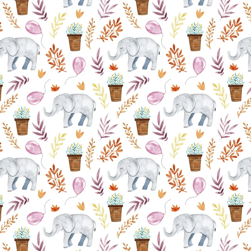 Cute Baby Elephant With Elements Fabric