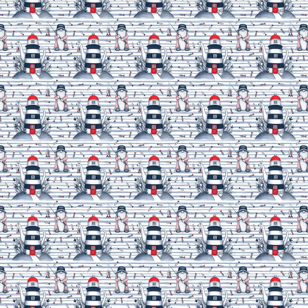 Gnome At Sea Stripe Fabric - Navy