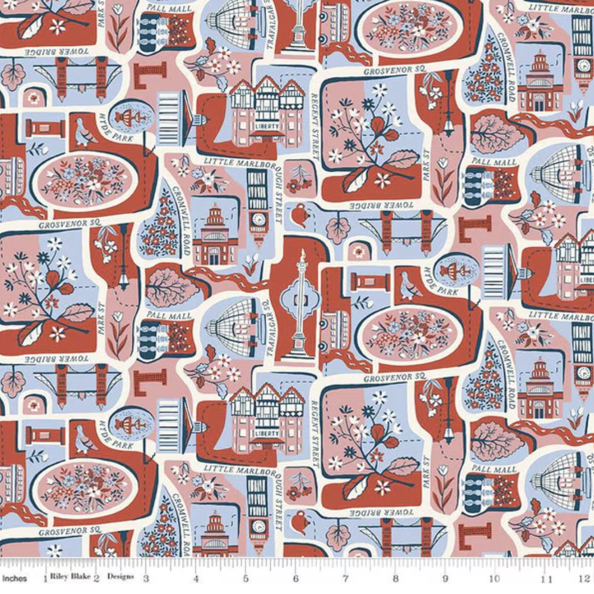 Liberty Quilting Cotton - London Bouquet - Charming City in Rust