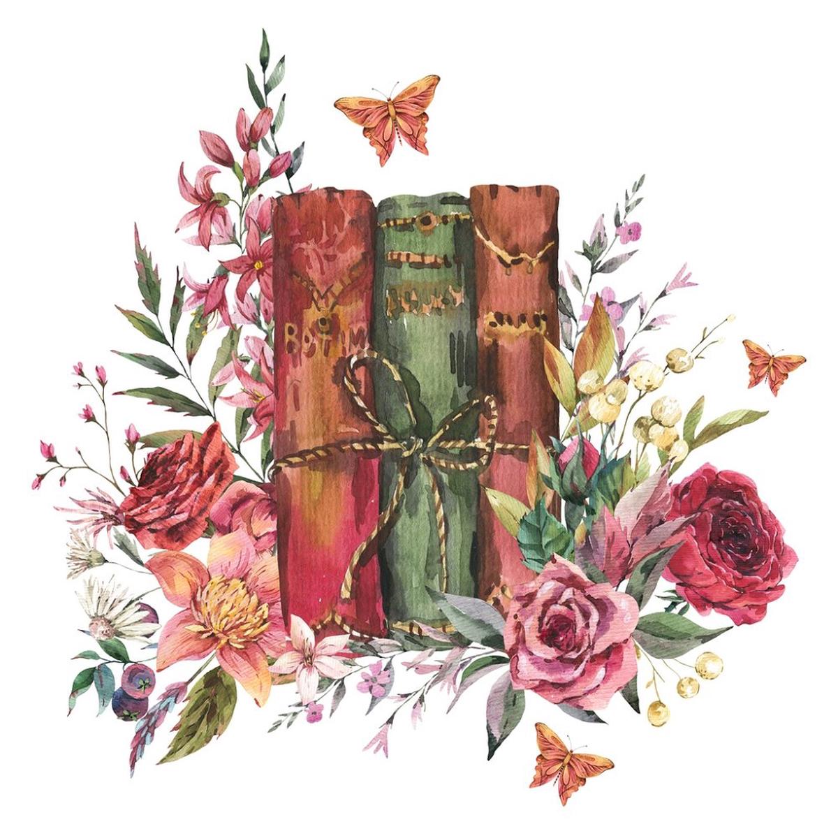 Vintage Books Wildflowers Fabric Panel