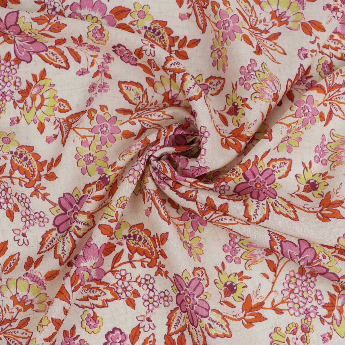 Viscose Linen - Pink + Orange Block Print Floral