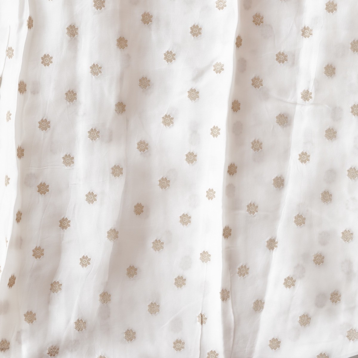 Brocade White With Golden Zari Flower Motif Fabric