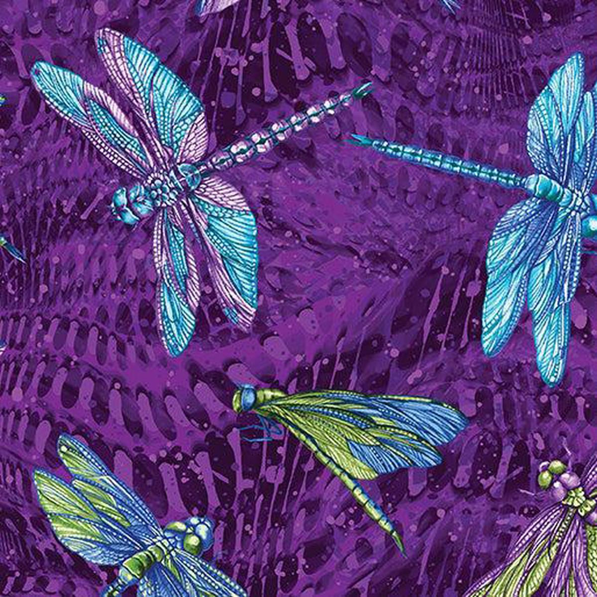 Purple Large Dragonfly Cotton 44"/45" Fabric Per Yard