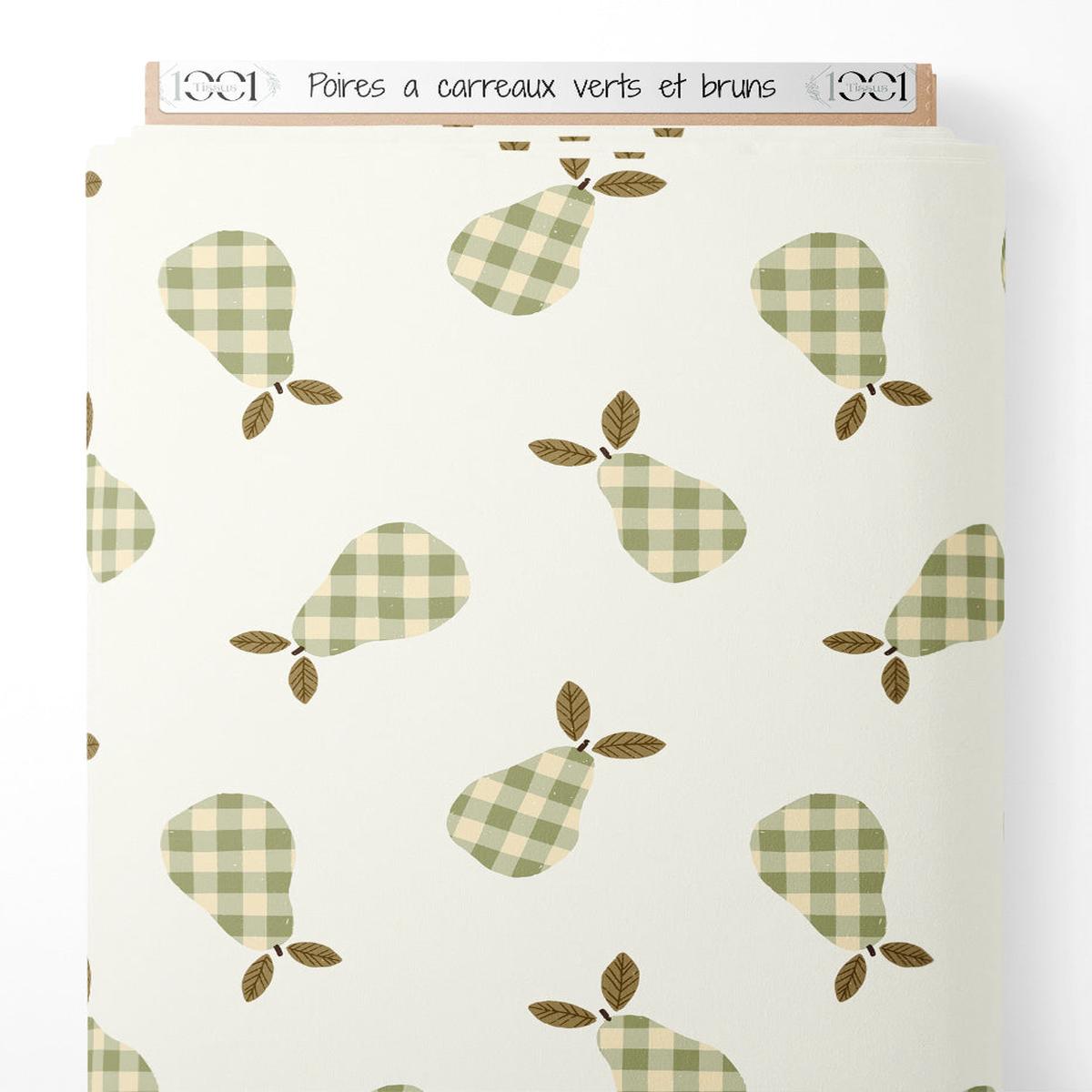 Tissu - Poires carreaux verts et bruns