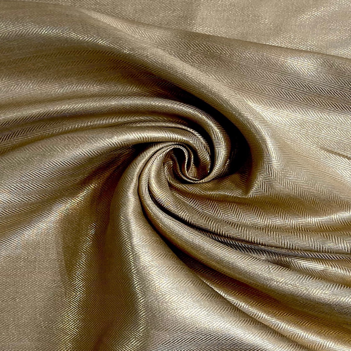 Gold Herringbone Metallic Linen