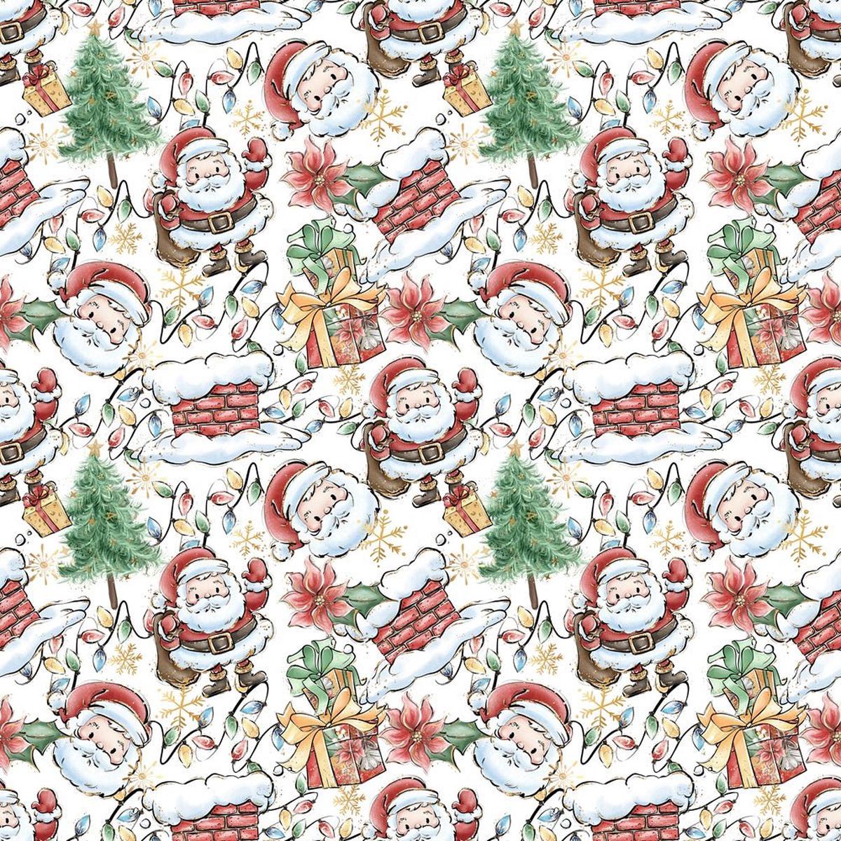 Hand Drawn Christmas Elements Fabric - White