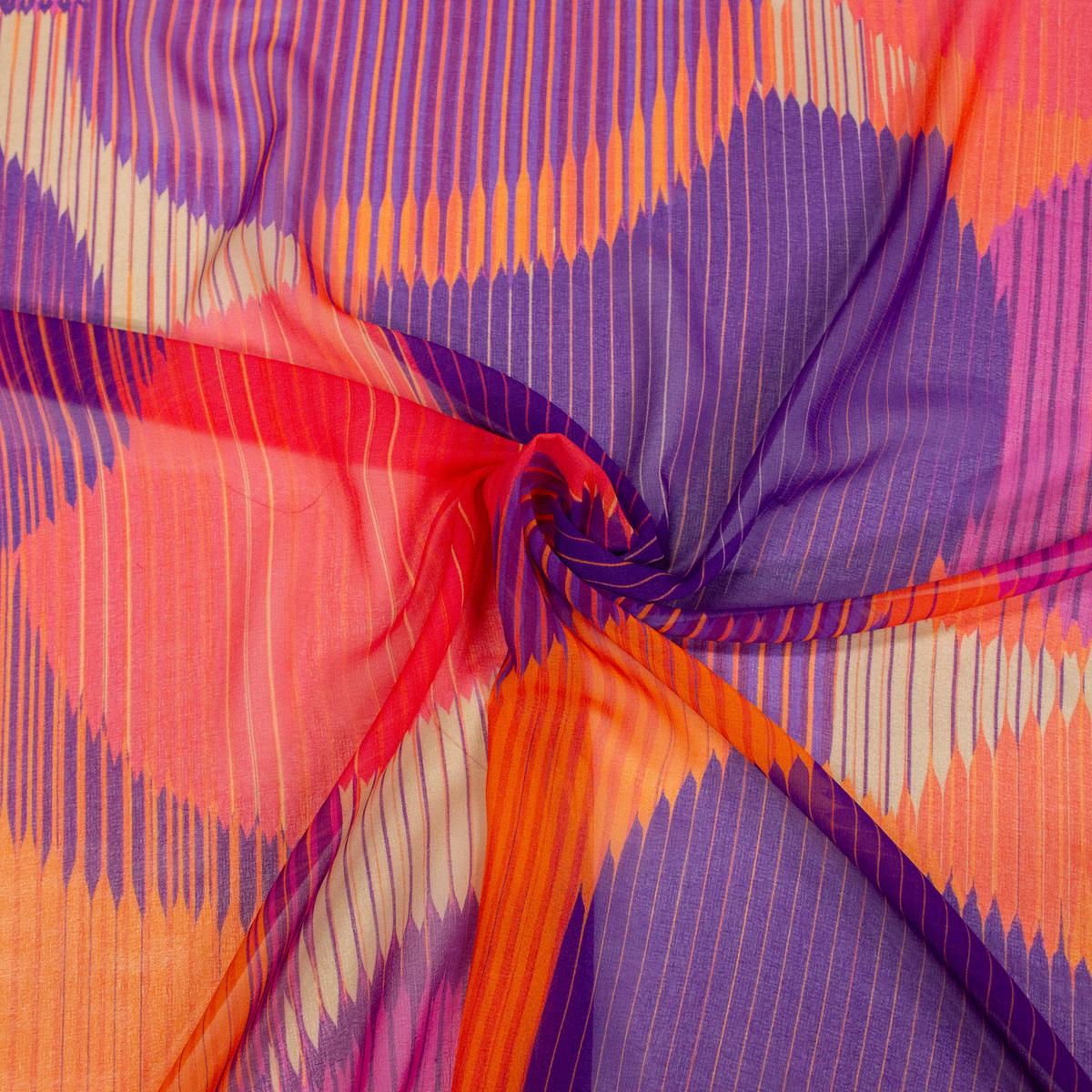 Saar Purple Abstract Polyester Voile Fabric