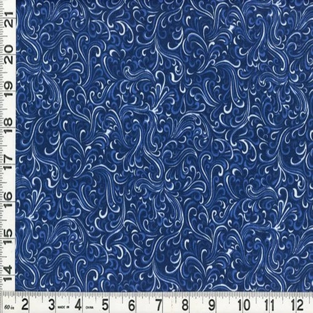White Feathery Curls on Dark Blue Quilting & Sewing Fabric by the Yard #1131