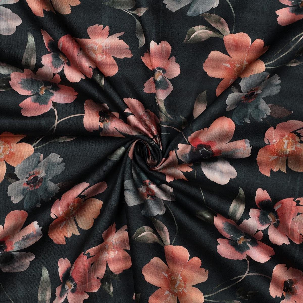 Cotton satin "Dark floral reflection" oeko-tex (price per 10cm)