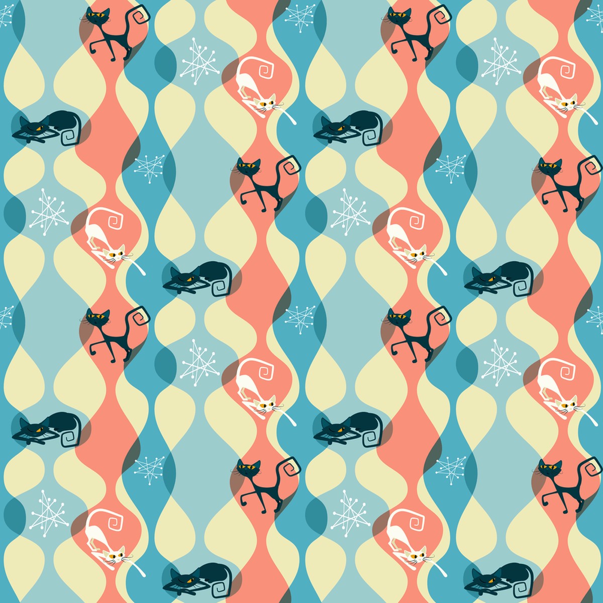 1950s Atomic Cats Pattern 4 Fabric