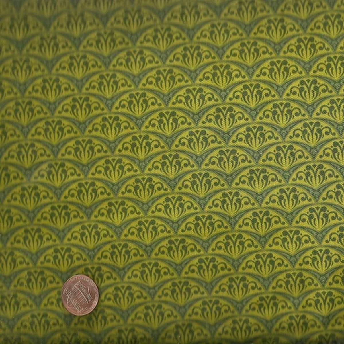 Feathers and Fancy fan green yellow Benartex fabric