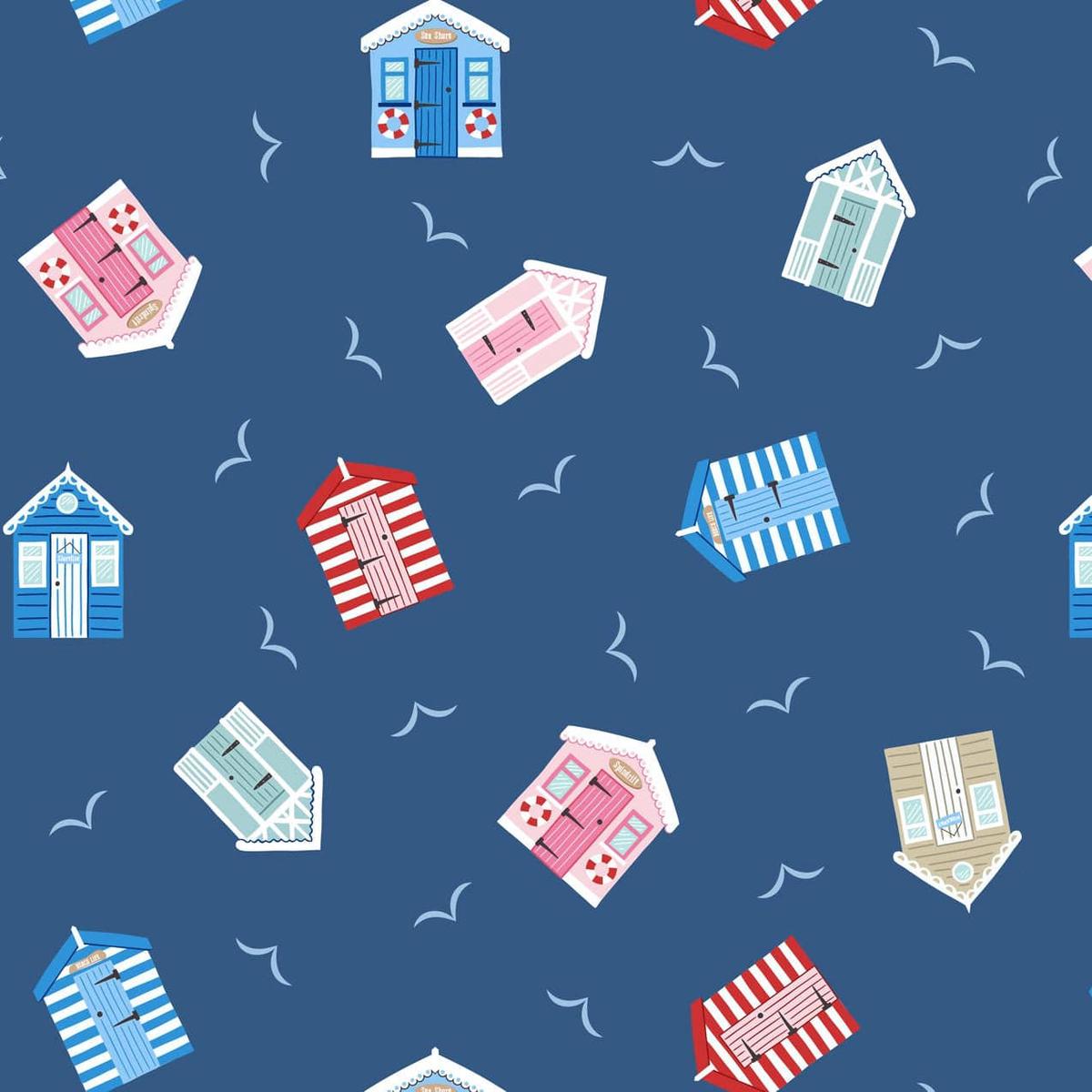 Lewis and Irene Small Things Coastal - Beach Huts on Blue SM61.3