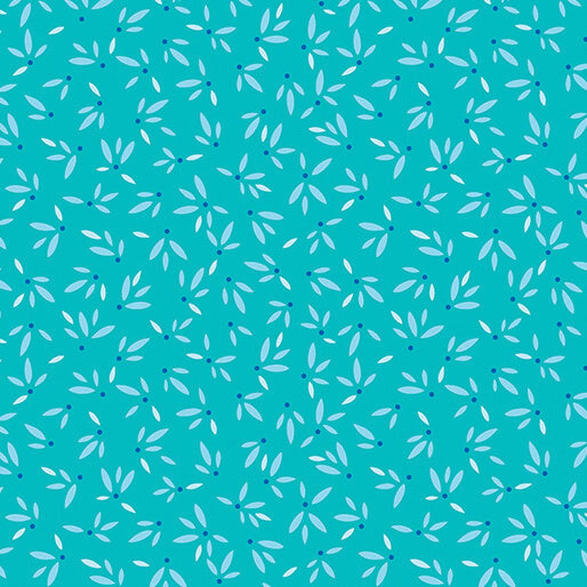 Flora & Fauna: Midnight - Leaves - Turquoise - Yardage