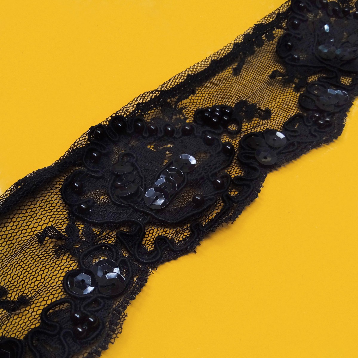French Alenon Lace with Round Beads and Sequins 2.5" - 1 piece
