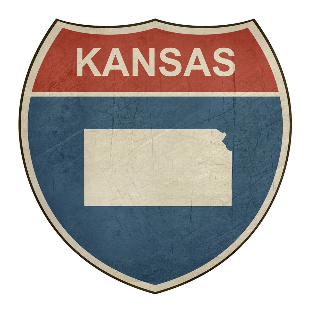 Grunge Highway Sign Fabric Panel - Kansas