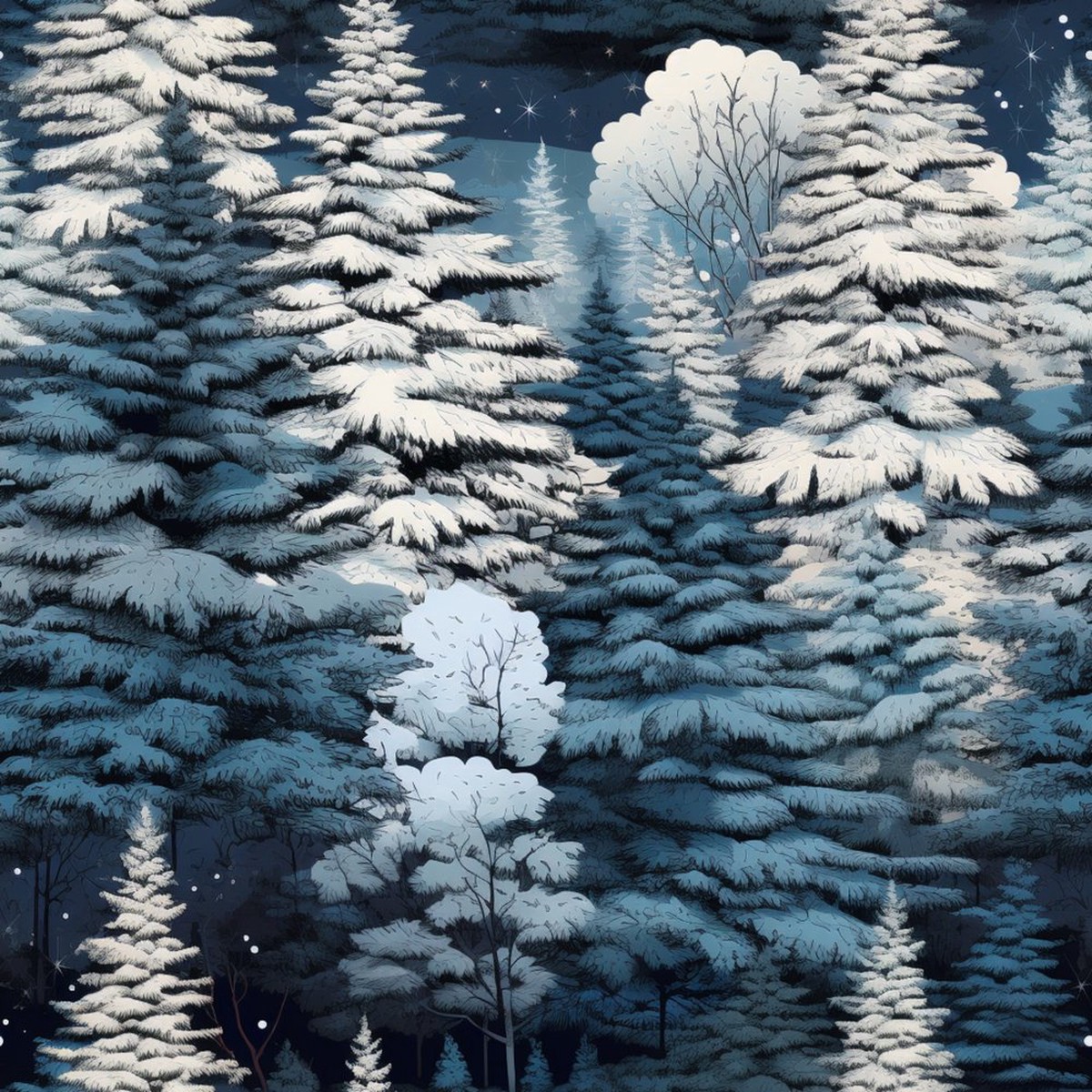 Snowy Winter Forest Pattern 4 Fabric