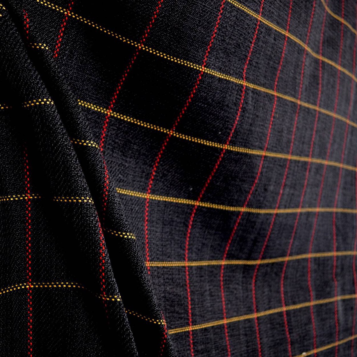 D2524 Frazier Charcoal Black Red Beige Plaid Fabric
