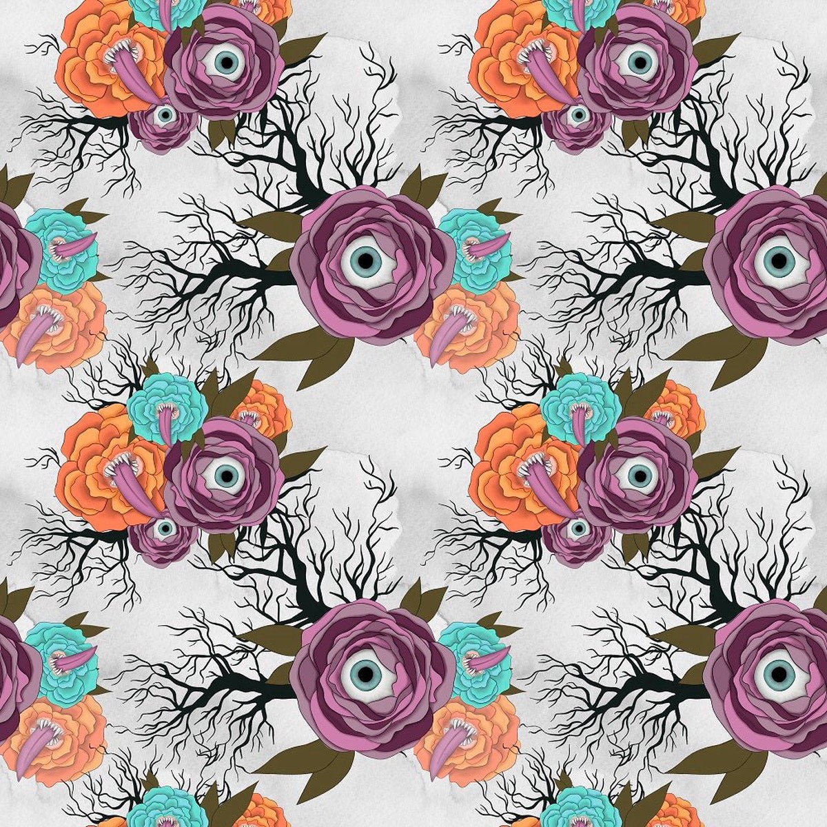 Halloween Please Flowers with Eyes Fabric