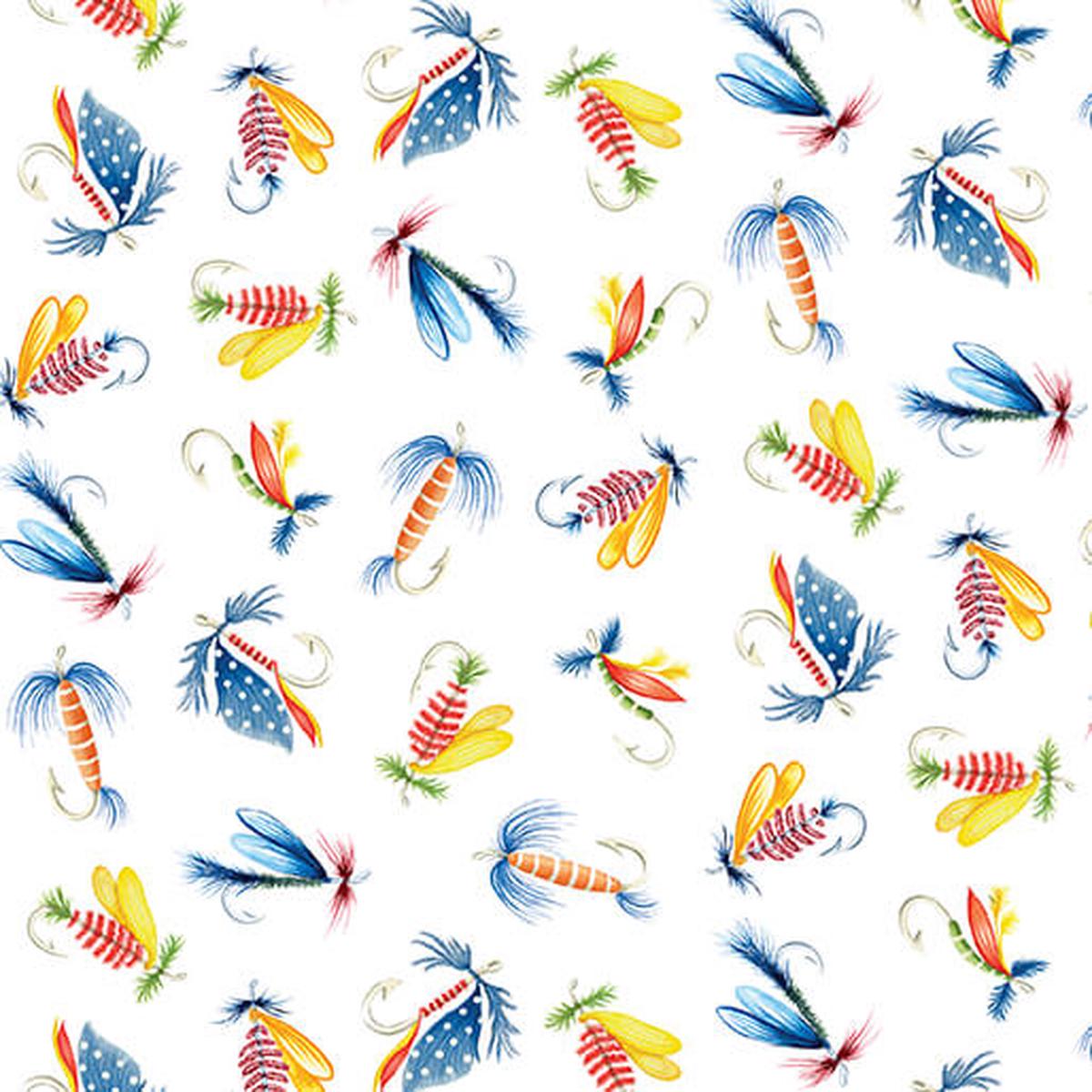 Sail Away - Fishing Lures - White 44" / 45" Fabric Per Yard