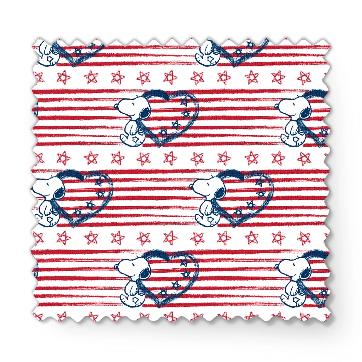 Peanuts Snoopy Patriotic Stripes and Stars on White Fabric