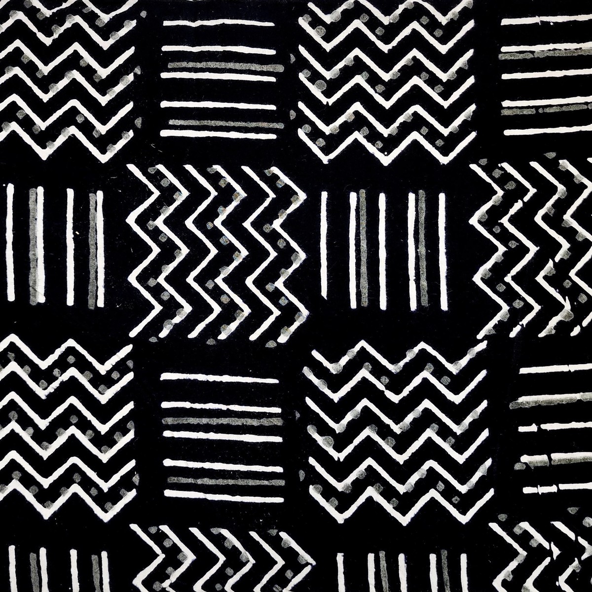 Pure Cotton Black And White Stripes And Zig-Zag Two Different Hand Block Print Fabric