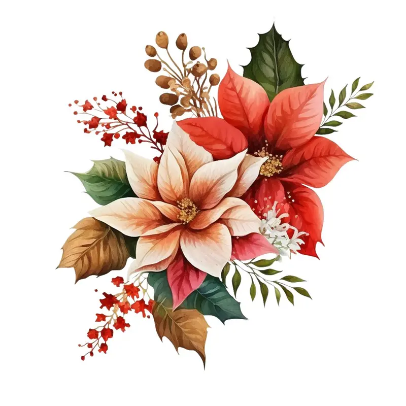 December-Poinsettia Fabric Panel