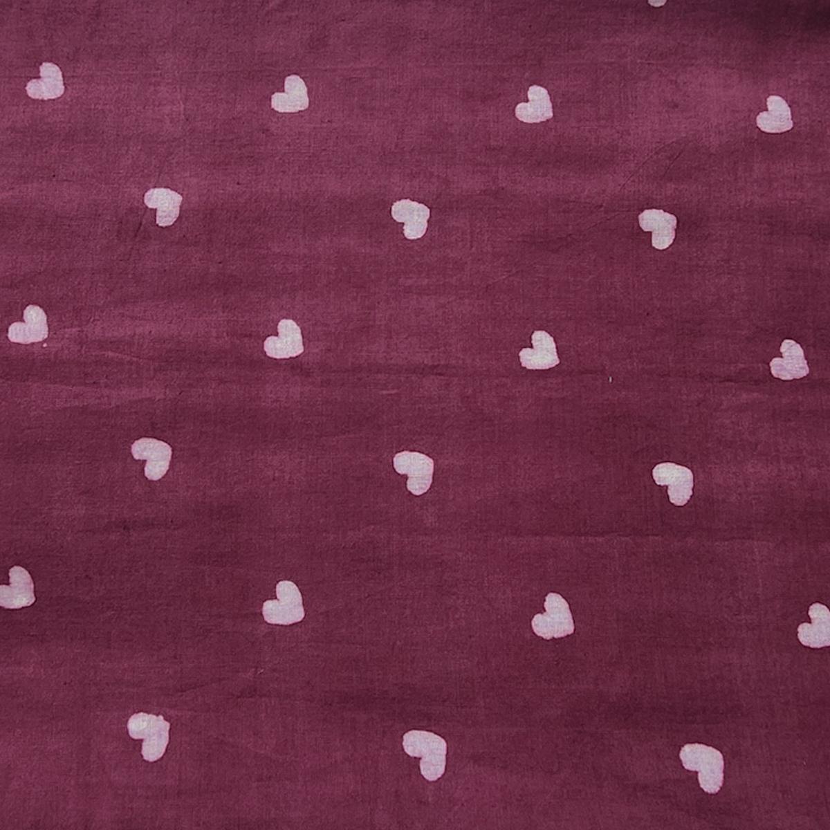 Pure Cotton Dabu Old Mauve With Heart Motifs Block Print Fabric