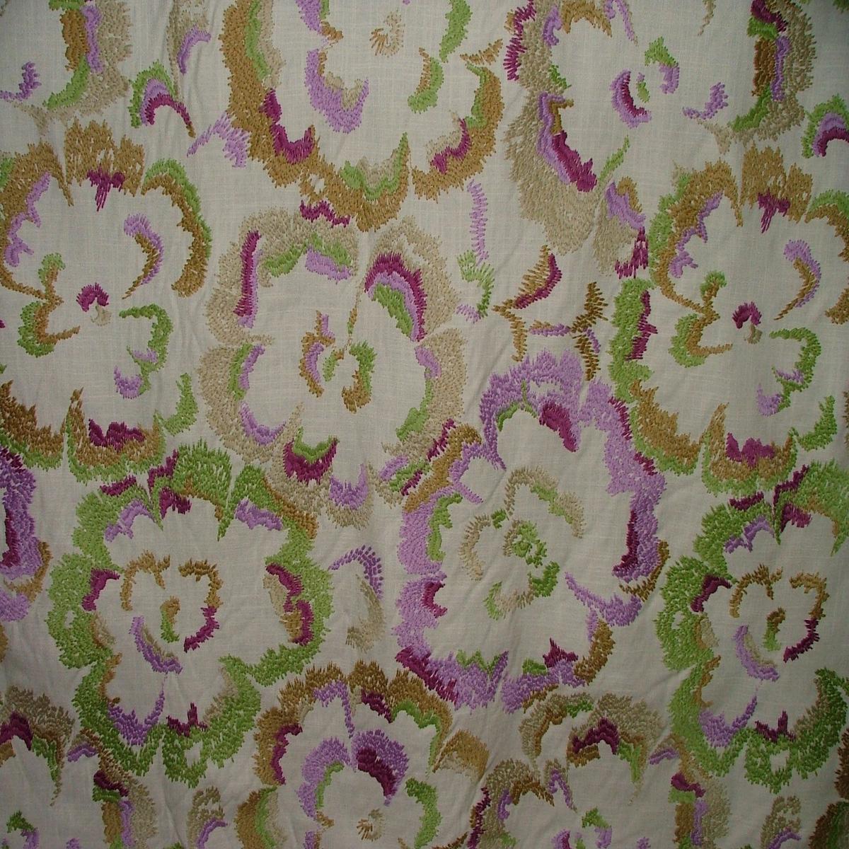 Crewel Work Curtain Fabric Pansy Floral Marvic Textiles - 3.3 Metres