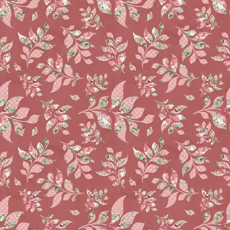 Dusty Rose Garden Leaves Fabric - Pink