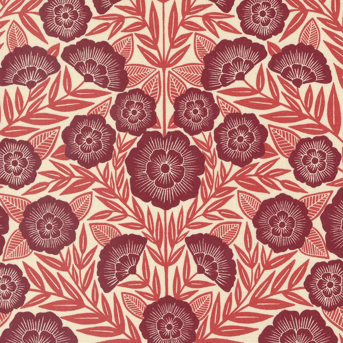 Flower Press Ecru Crimson