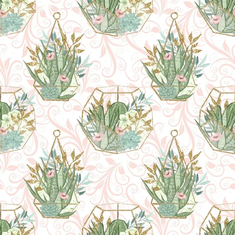 Sweet Succulents Pattern #4 Fabric - White