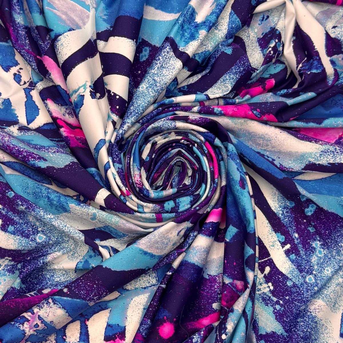 Tropical Seas - Jersey Nylon/Spandex Knit - Purple/Blue Abstract - 1M Bundle