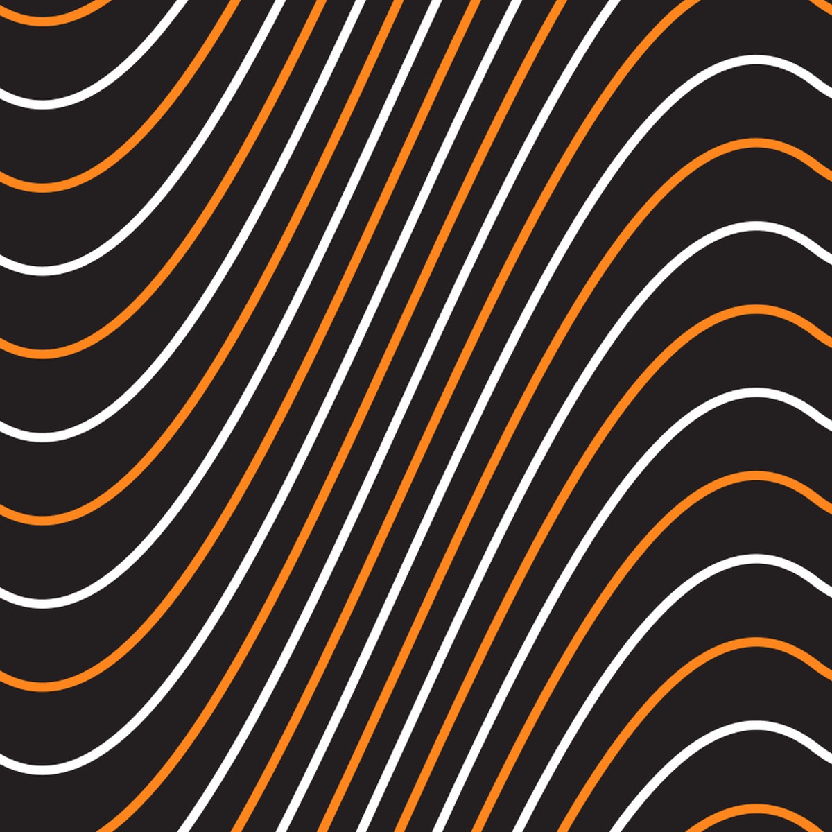 White and Orange Wavy Lines Fabric - Black