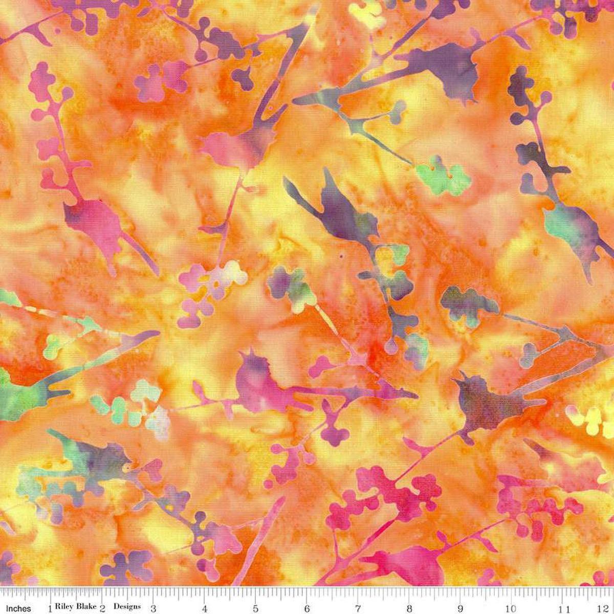 SALE Expressions Batiks Sassy & Tweet BT23091 Poppy Quartz - Riley Blake Designs - Hand-Dyed Print Birds Branches - Quilting Cotton Fabric