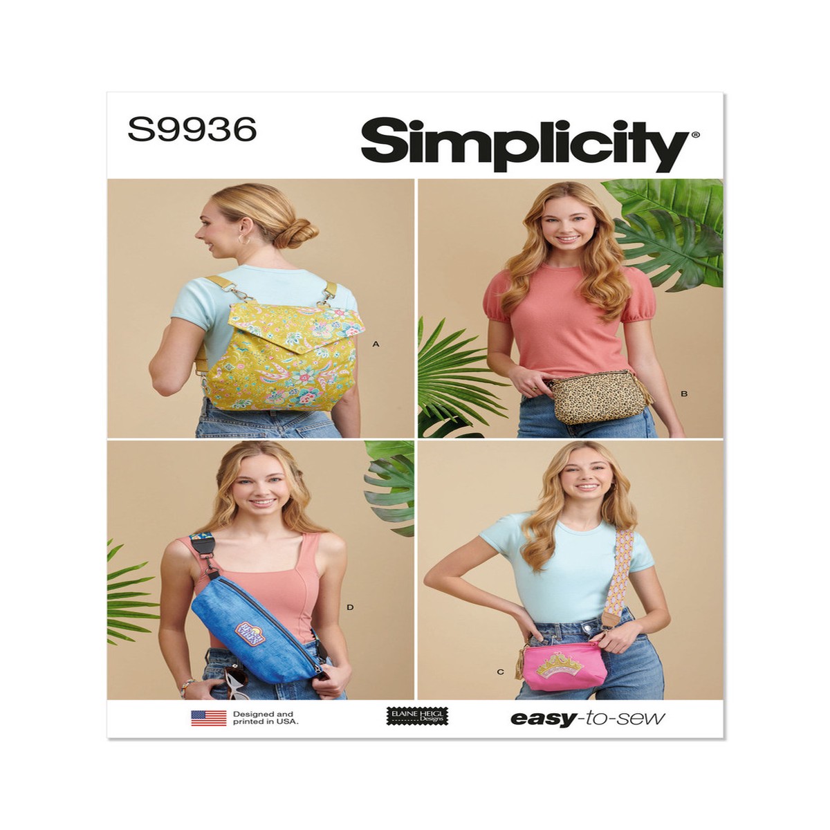 Backpack, Bags & Purse by Elaine Heigl Designs in Simplicity (S9936)