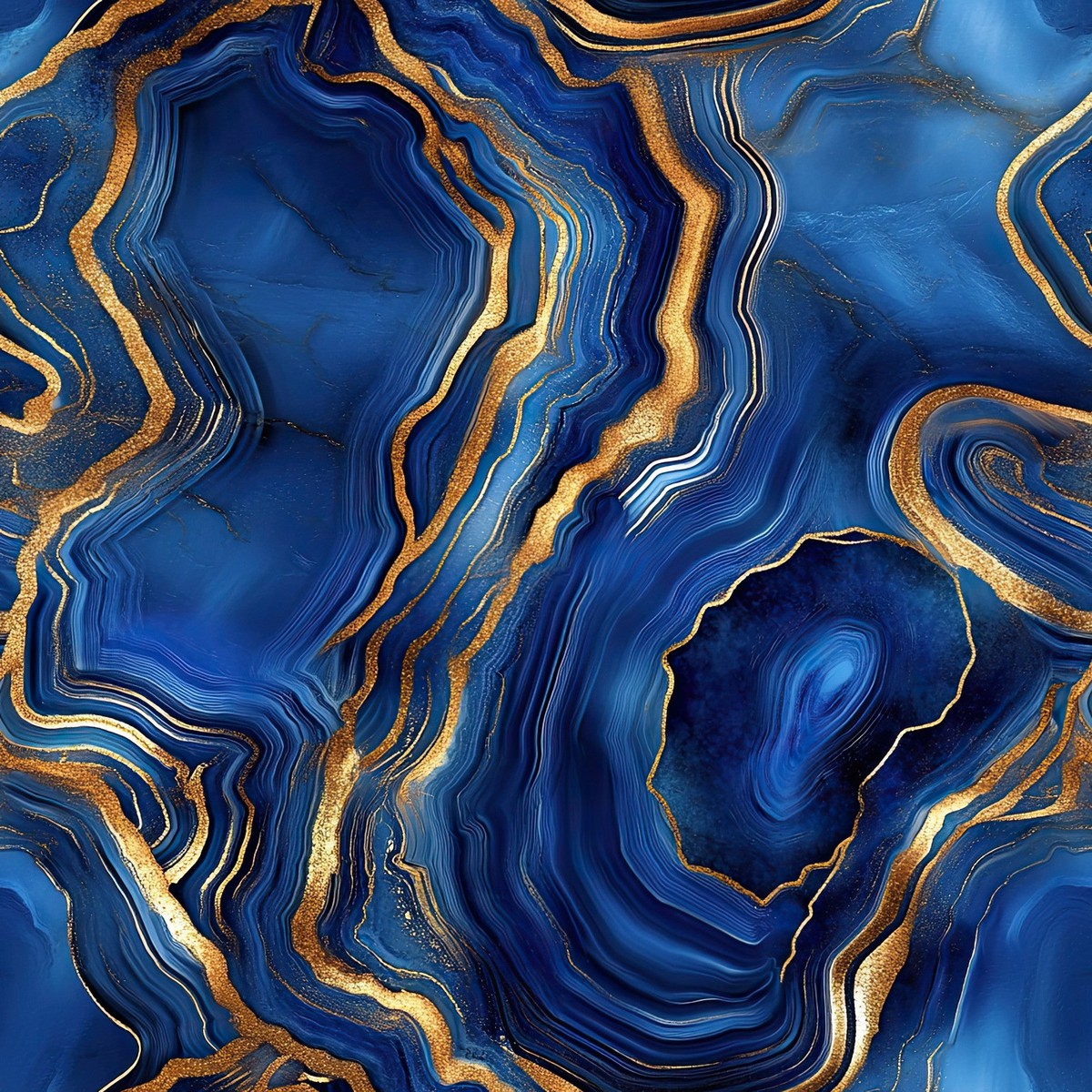 Royal Blue and Gold Agate Pattern 5 Quilting Cotton Fabric
