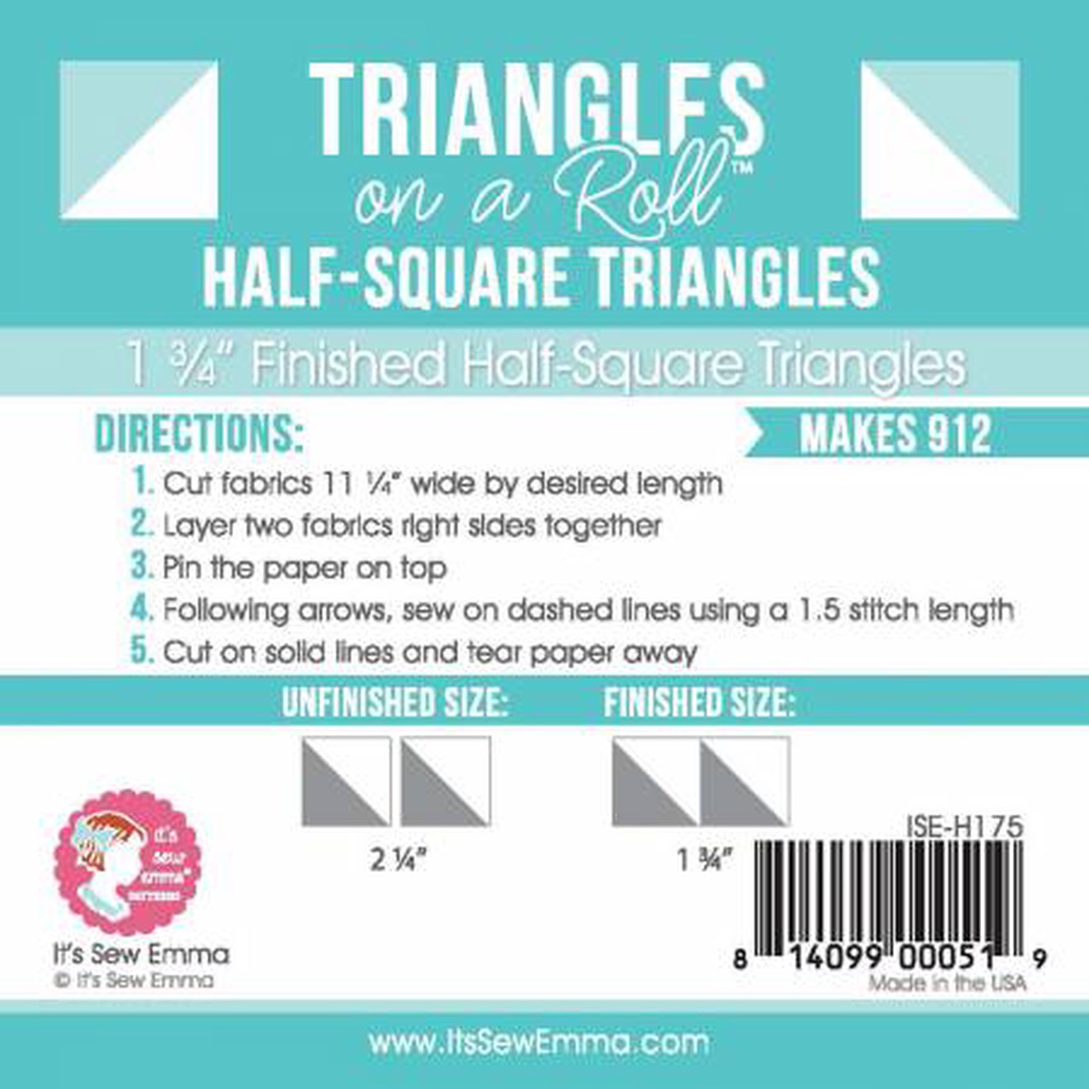 Triangles on a Roll 1-3/4 Finished Half Square Triangle