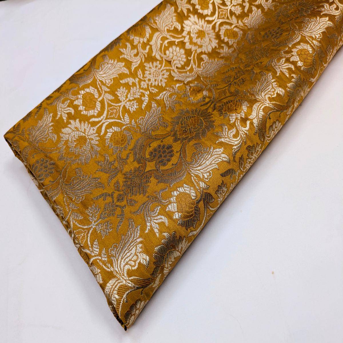 Mustard light gold jacquard brocade fabric, Rayon silk brocade, Theatre costume, Designer fabric, Fabric by the yard/meter - NFAF428