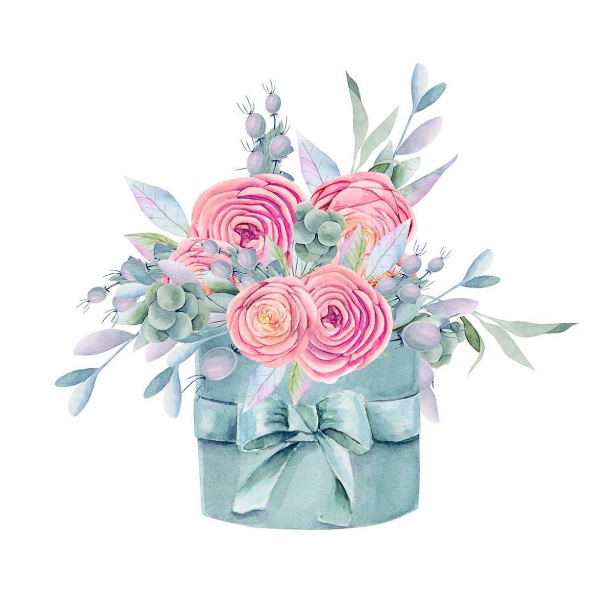 Watercolor Floral Gift Box Variation 2 Fabric Panel