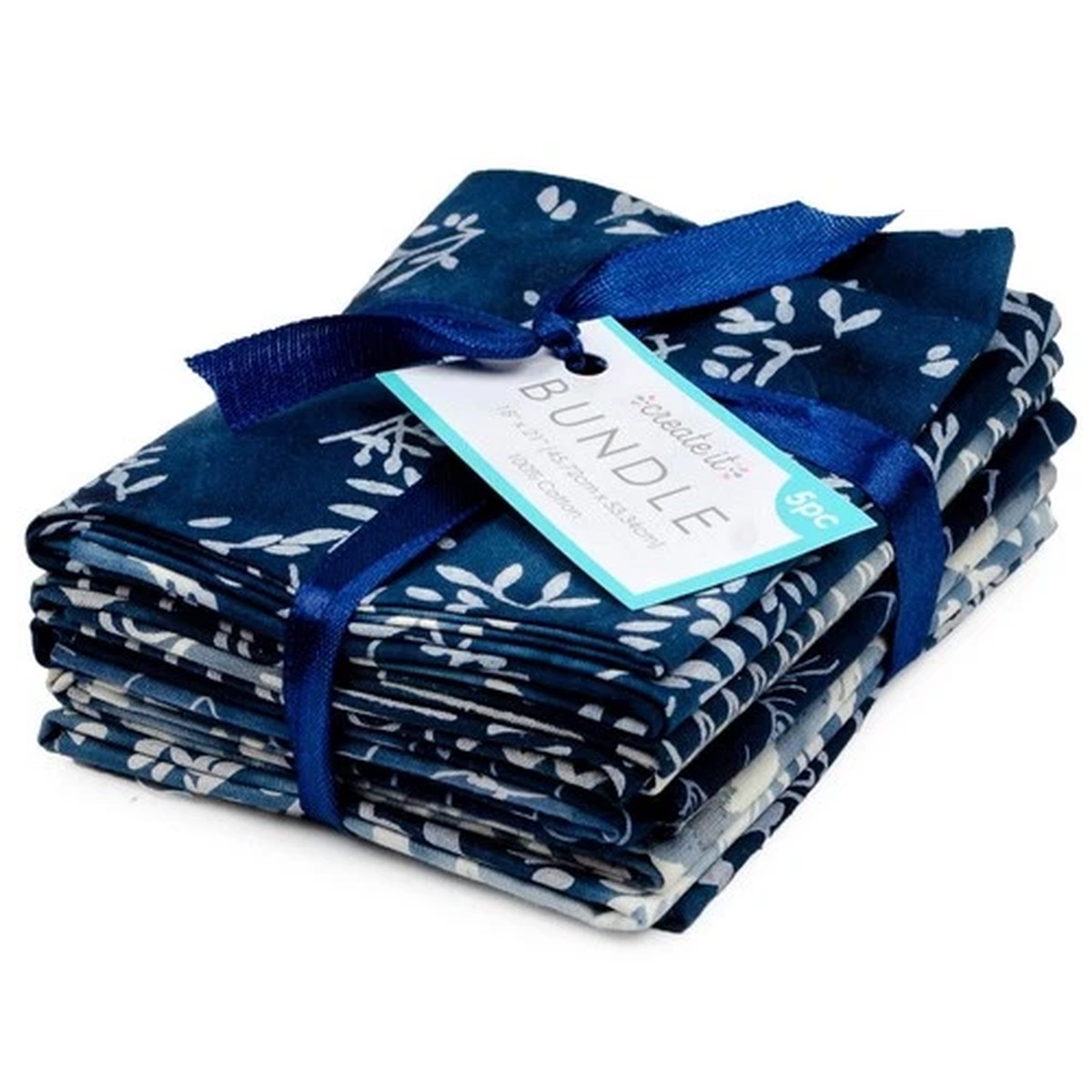 18"x21" Cotton Batik Precut Sewing & Craft Fabric Bundle Blue 5 Piece