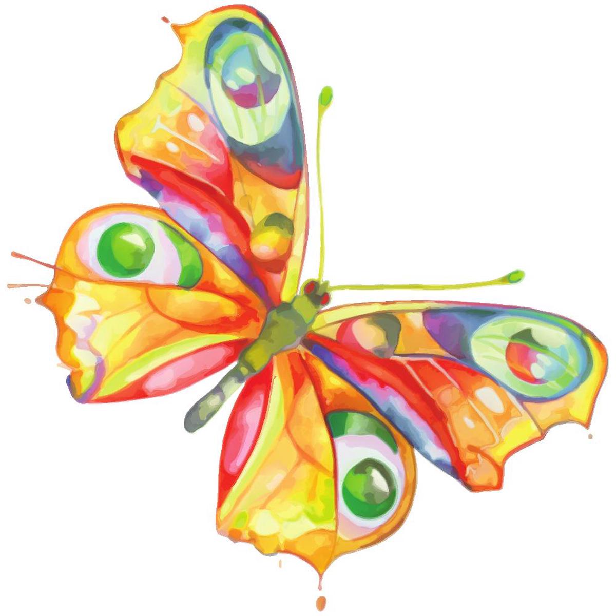 Colorful Watercolor Splash Butterfly 2 Fabric Panel