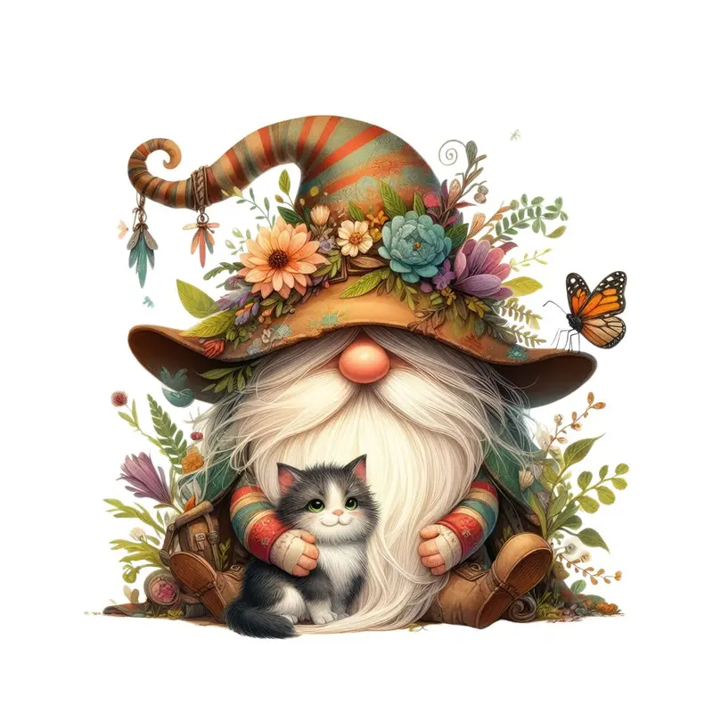 Gnomes & Animals Cat #4 Fabric Panel