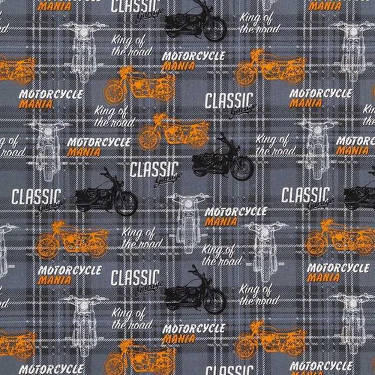 Motorcycle Gray King of the Road Plaid Biker Cycle Cotton Fabric t3/38