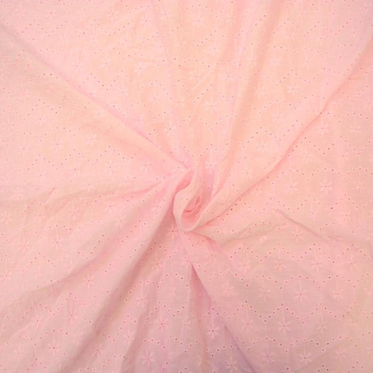 Precut Of 1 Meter Baby Pink Cotton Hakoba Embroidered Fabric