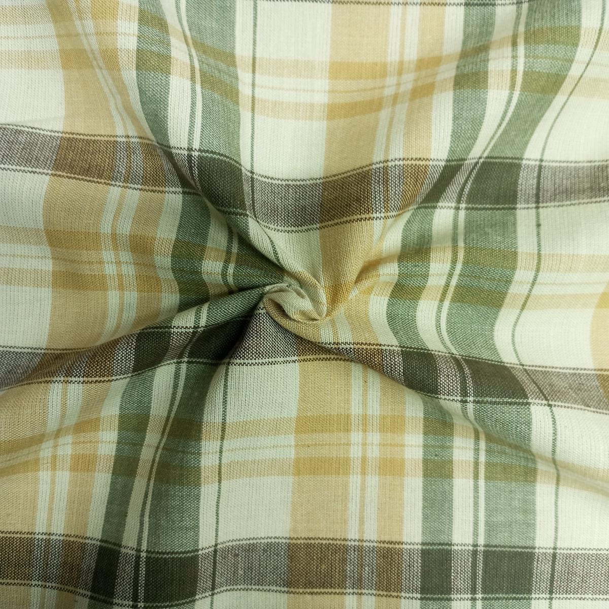 Cream & Green Checks Yarn Dyed Cotton Fabric