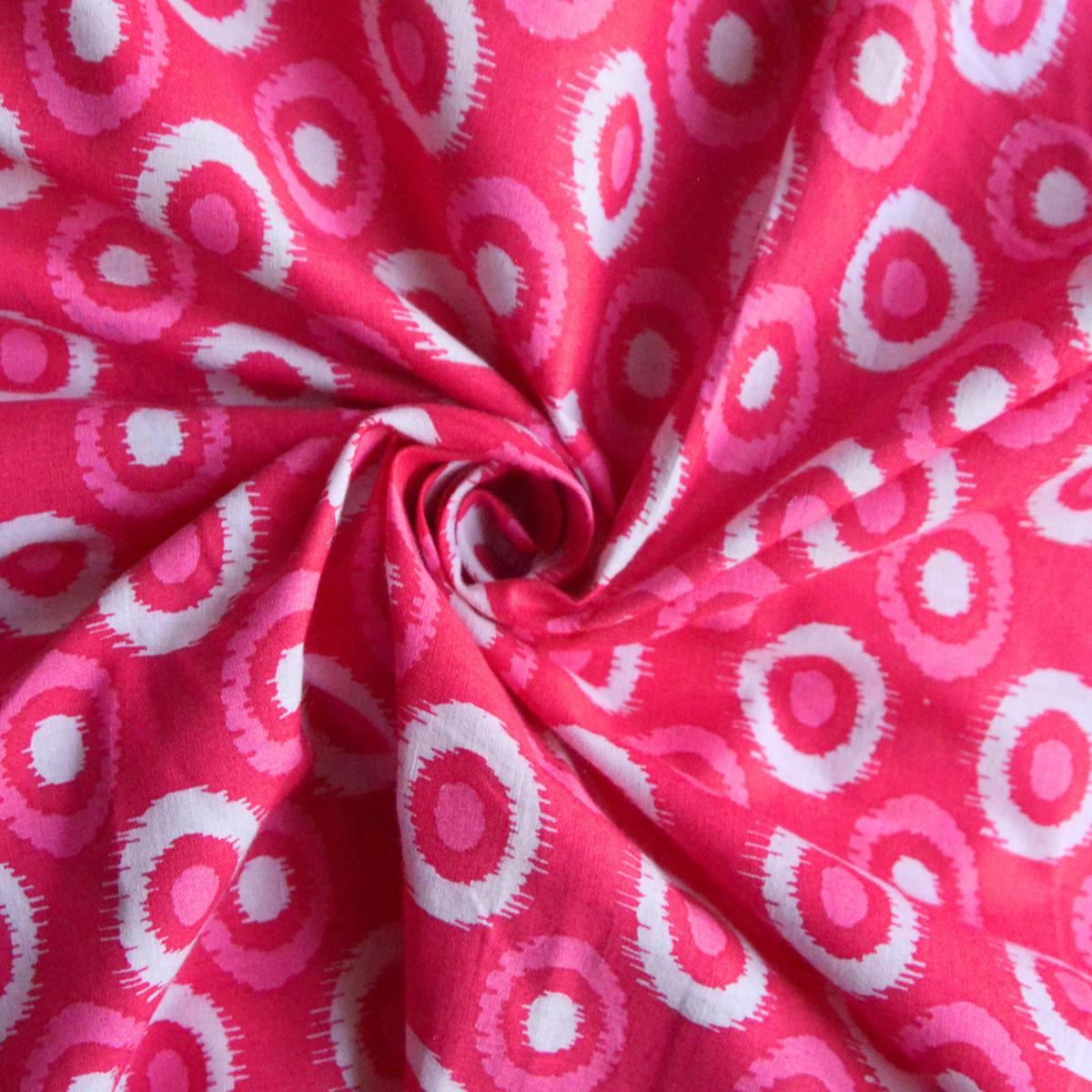 Pink and White Abstract Circle Printed Pure Cotton Fabric