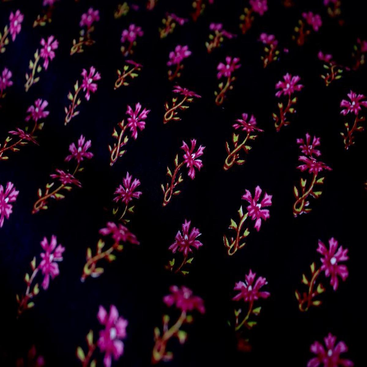 Black Mauve Green Floral Printed Pure Cotton Fabric