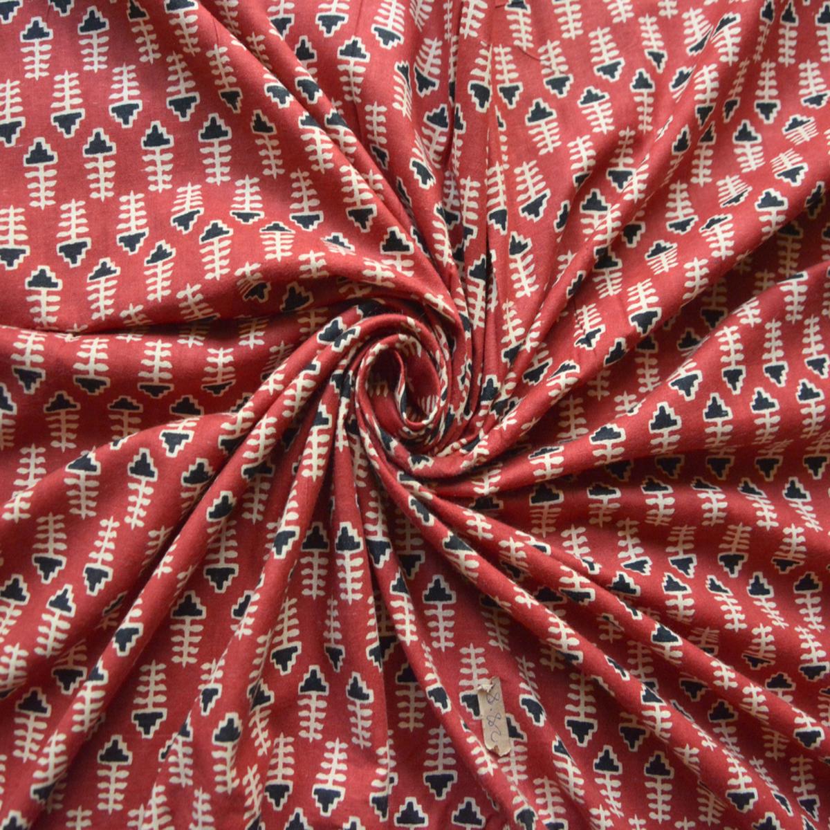 Red & Black Traditional Printed Pure Cotton Fabric