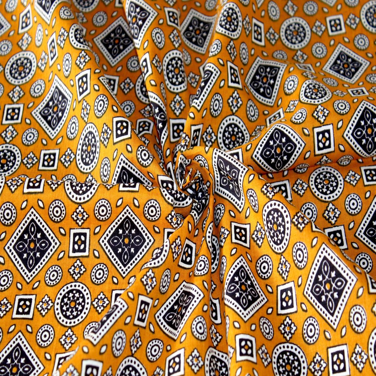 Mustard Geometric Print Design Pure Cotton Fabric